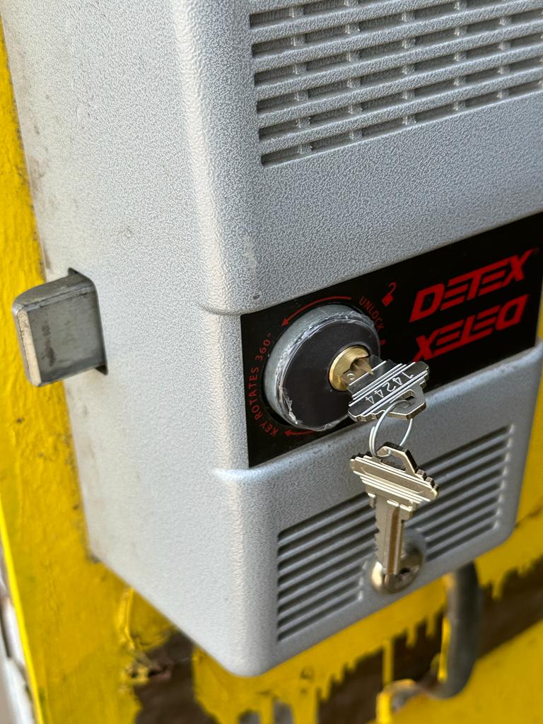 Commercial lock installed and exit devices by Advanced lock and key Detex lock